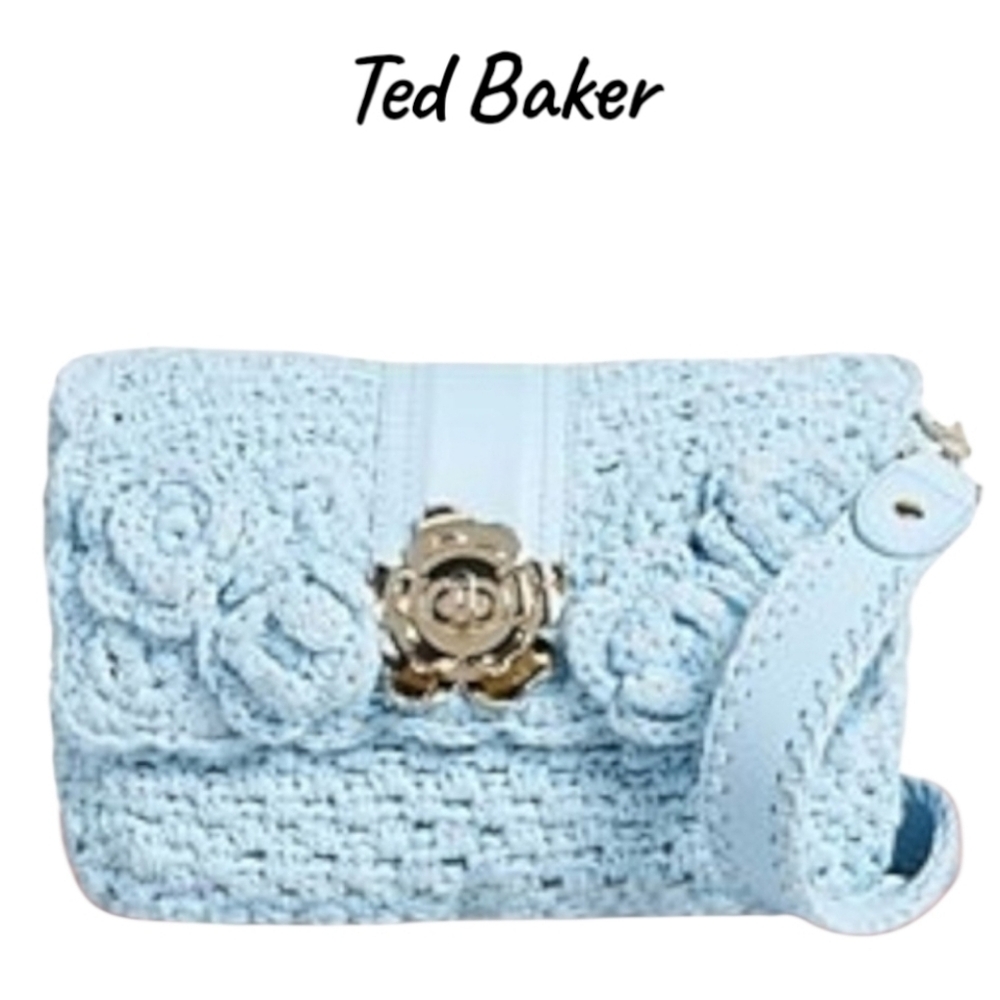 NWT Ted Baker Maglila Pale Blue Knitted Crochet Mini Crossbody 
